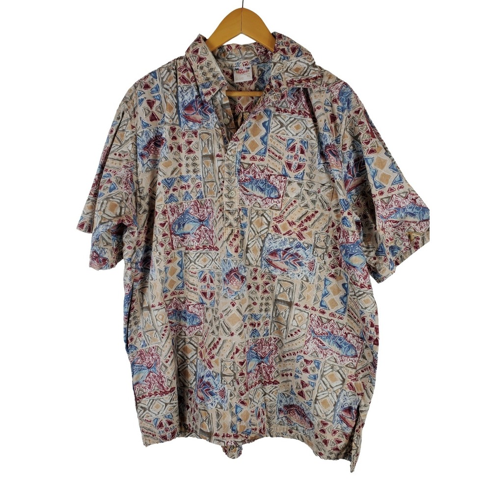 Go Barefoot Men's 2XL Hawaiian Shirt Fish Print Made in USA 100% Cotton Aloha - Picture 2 of 8